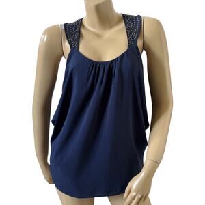Ella Moss Tank Top Small Blue Studded Strap Flowy Sleeveless Blouse